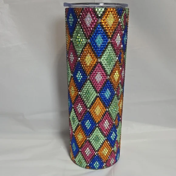 20oz Vibrant Multicolor Diamond Pattern Tumbler - Picture 3 of 6